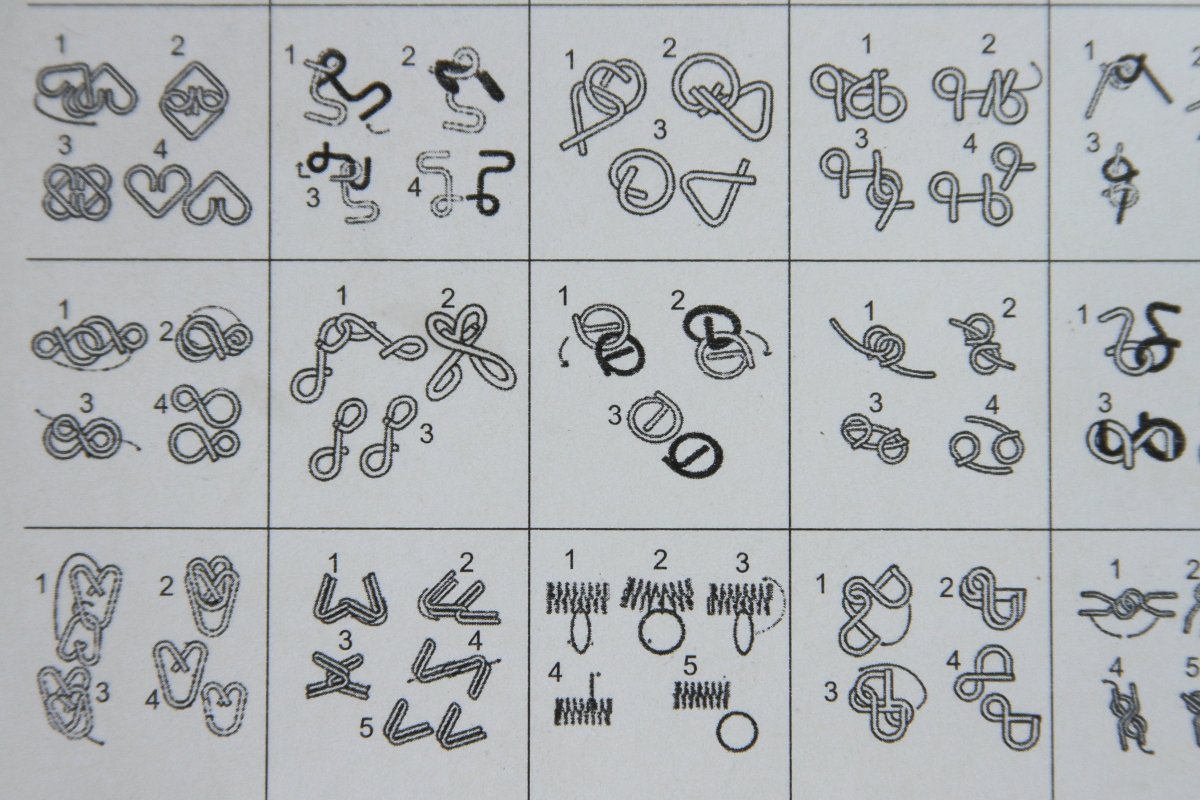 Las soluciones de los rompecabezas de metal, en la hoja del fabricante
