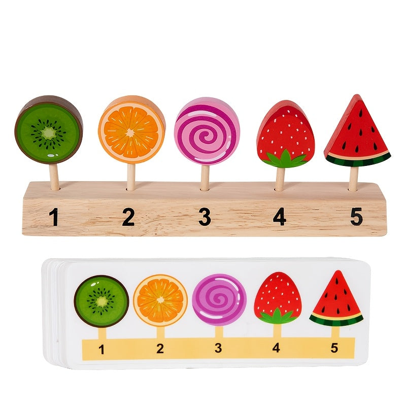 Paletas de madera sobre base numerada del 1 al 5 con tarjetas