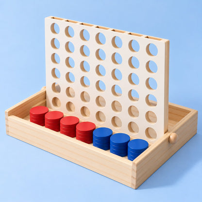 Las fichas guardadas en la caja, rojas y azules